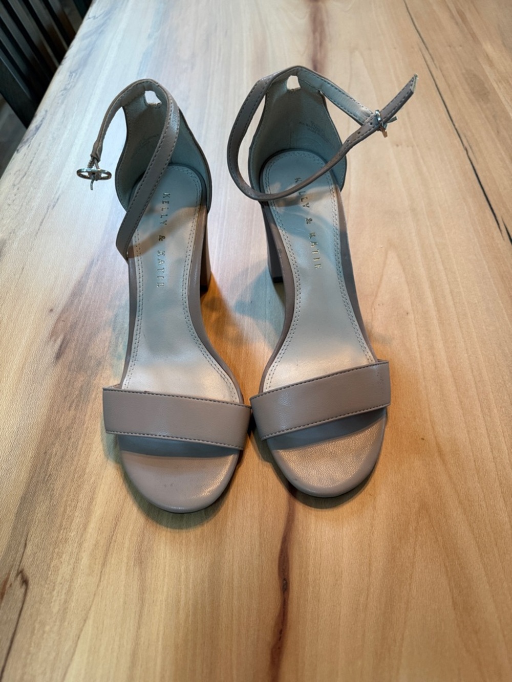 Kelly & Katie Taupe Ankle-Strap Block Heels